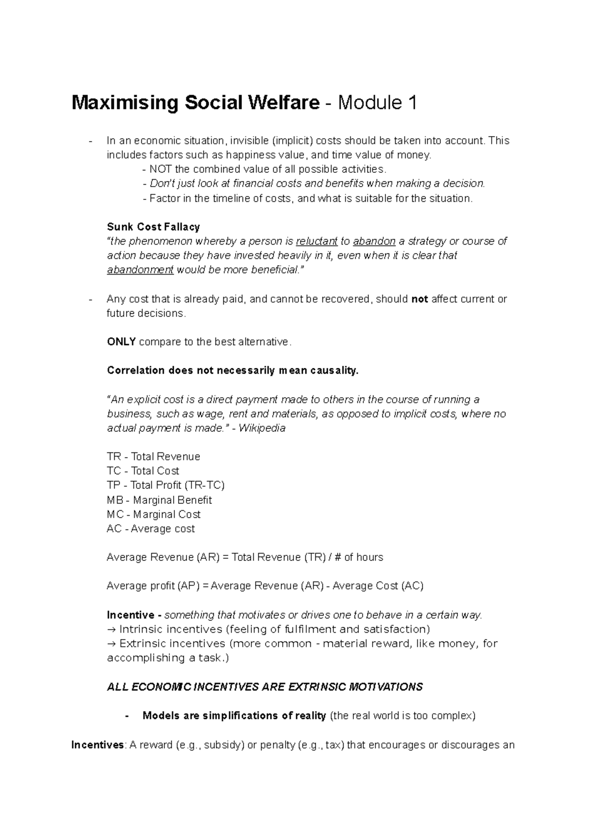 Economics Exam Notes: Key Concepts for Modules 1, 5, 6 & 8 - Studocu