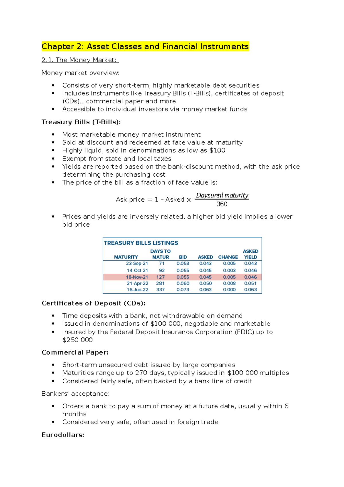 Chapter 2: Asset Classes & Financial Instruments Overview - Studocu
