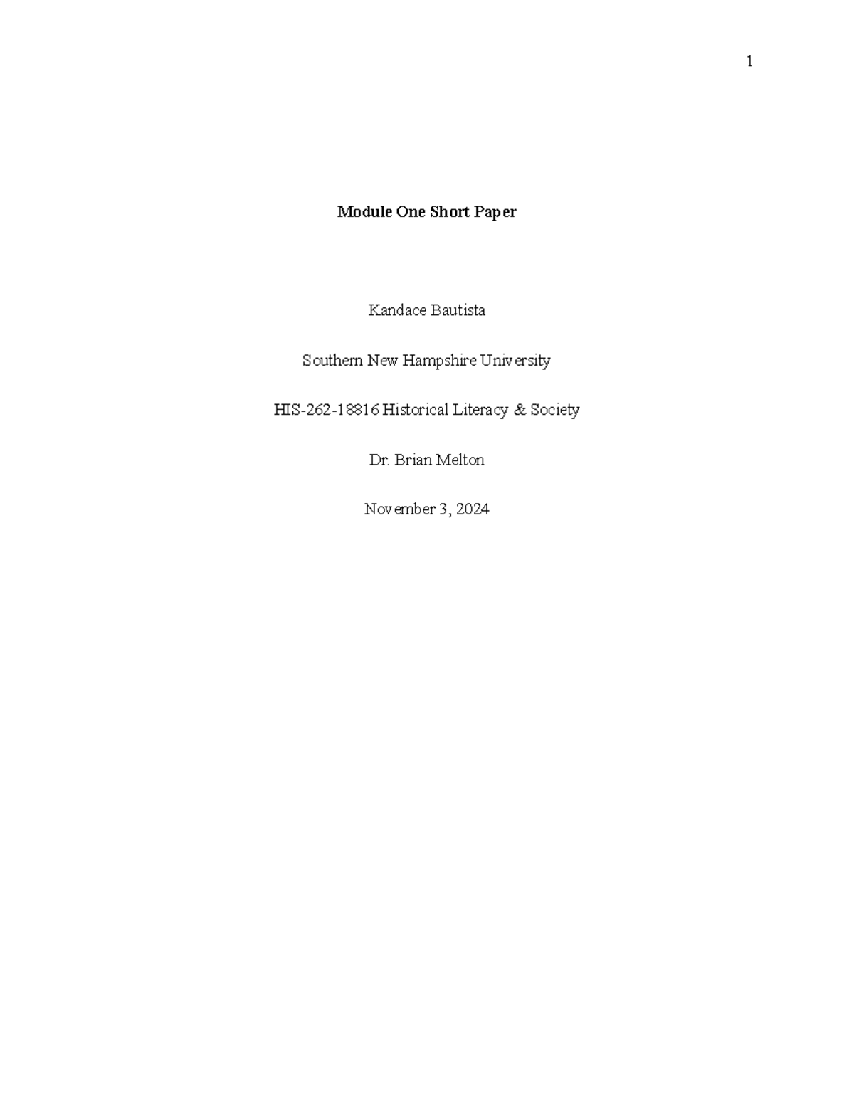 1-2 Short Paper - Module One Short Paper Kandace Bautista Southern New ...