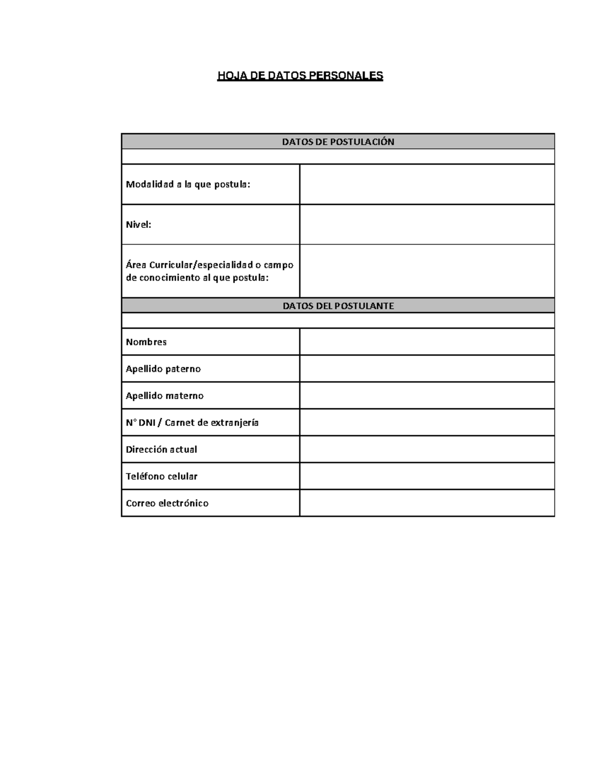 HOJA DE Datos Personales - Personal Social - HOJA DE DATOS PERSONALES ...