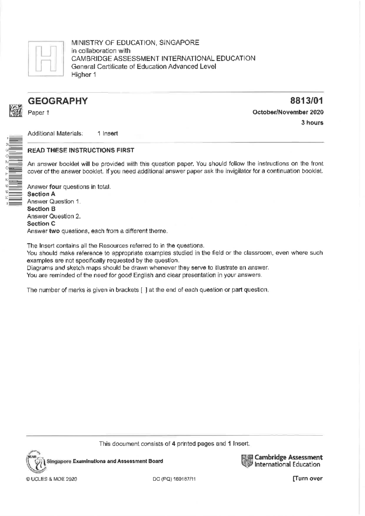 2020 H1 Geography 8813 P1 - H1GEOG - Studocu