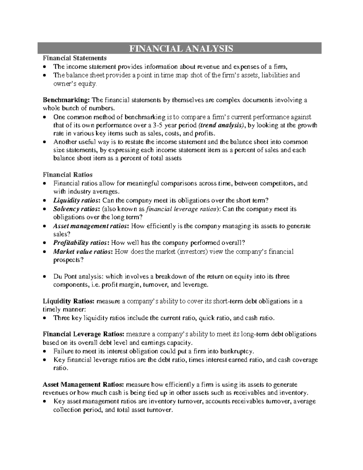 Financial Statement Analysis - Key Ratios & Benchmarking (FIN 5) - Studocu