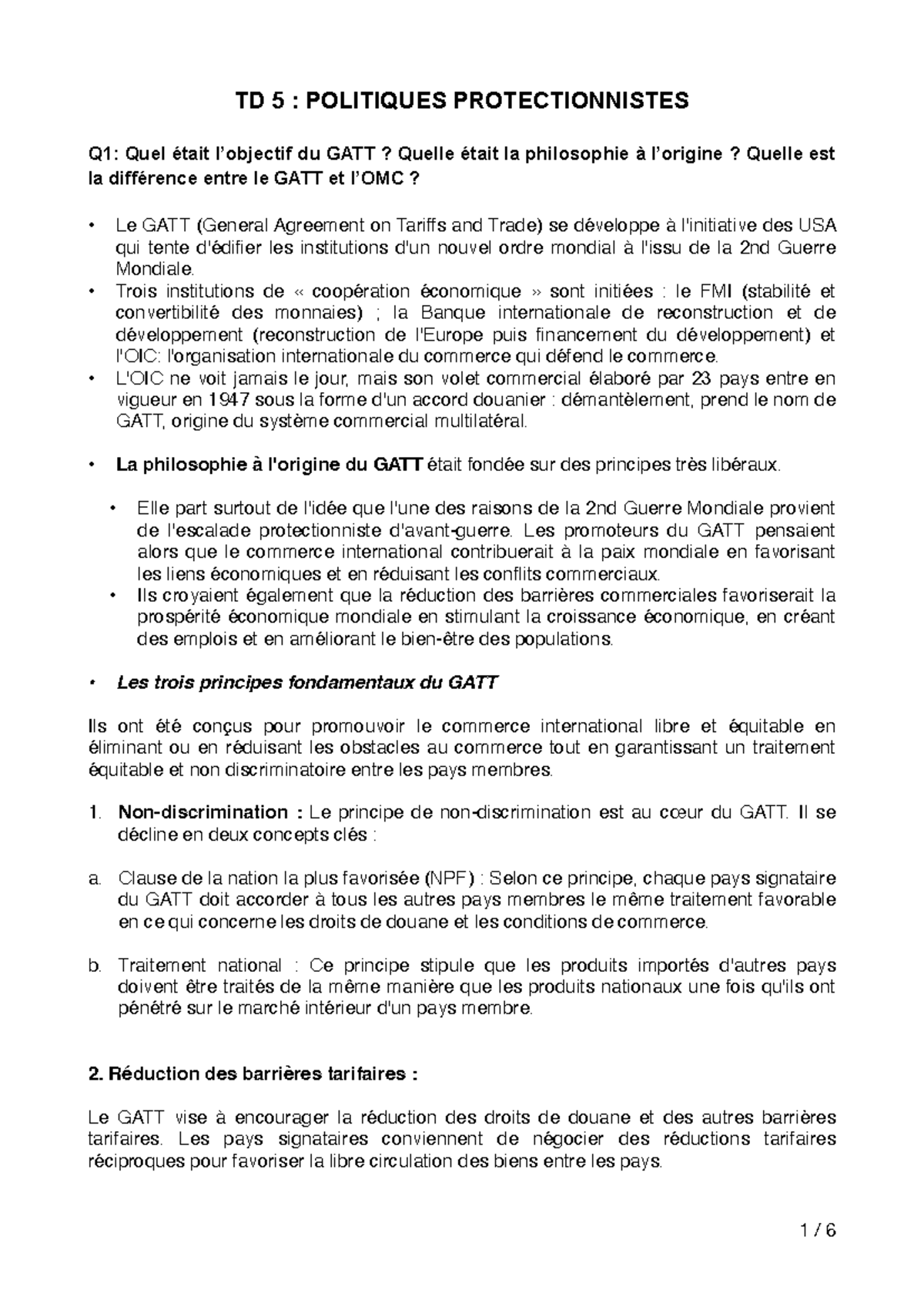 TD5 correction - Corrige TD5 - TD 5 : POLITIQUES PROTECTIONNISTES Q1 ...