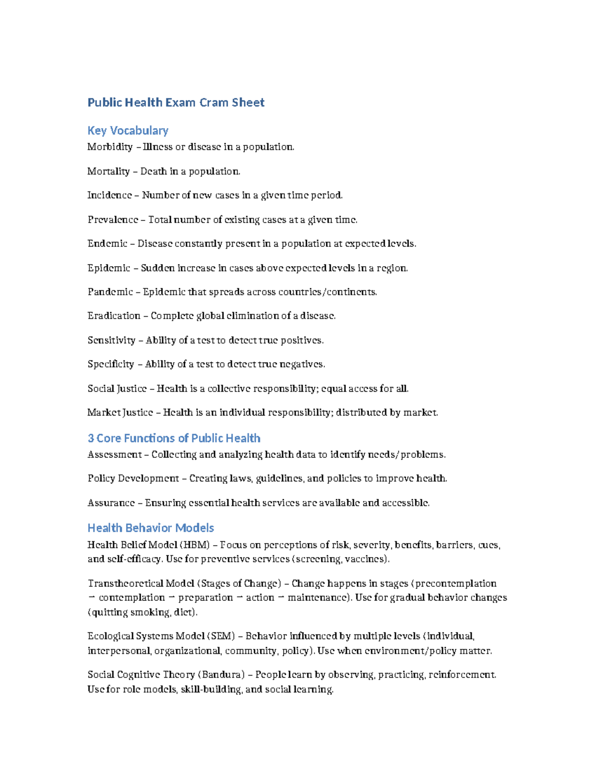 Public Health Exam Study Guide: Key Terms & Concepts (PH) - Studocu