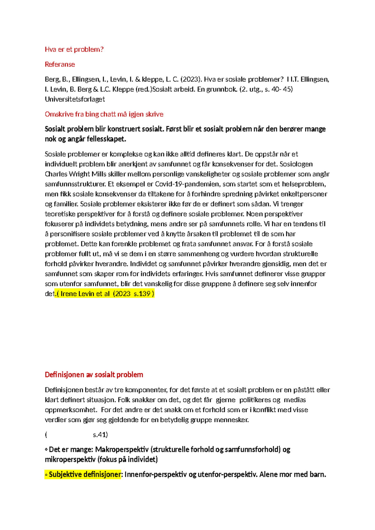 Sosiale problemer: Definisjoner og perspektiver i sosialt arbeid - Studocu