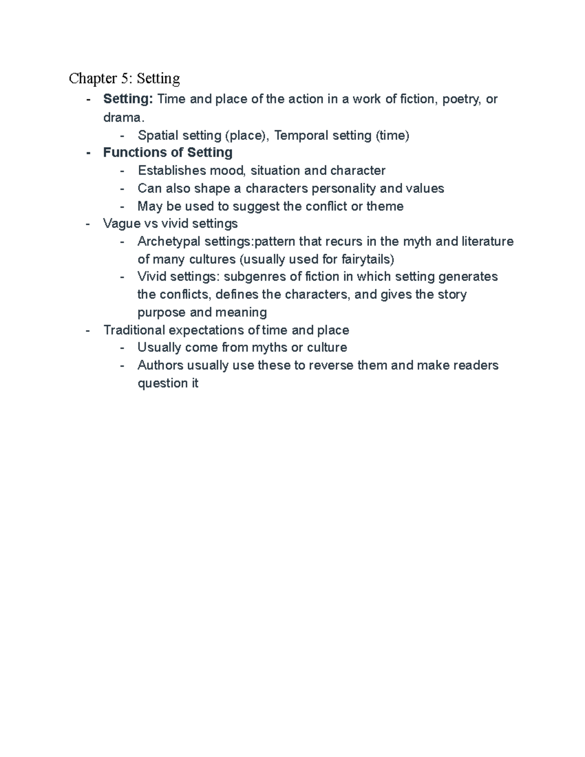 Ch 5 Annotations: Understanding Setting in Fiction and Poetry - Studocu