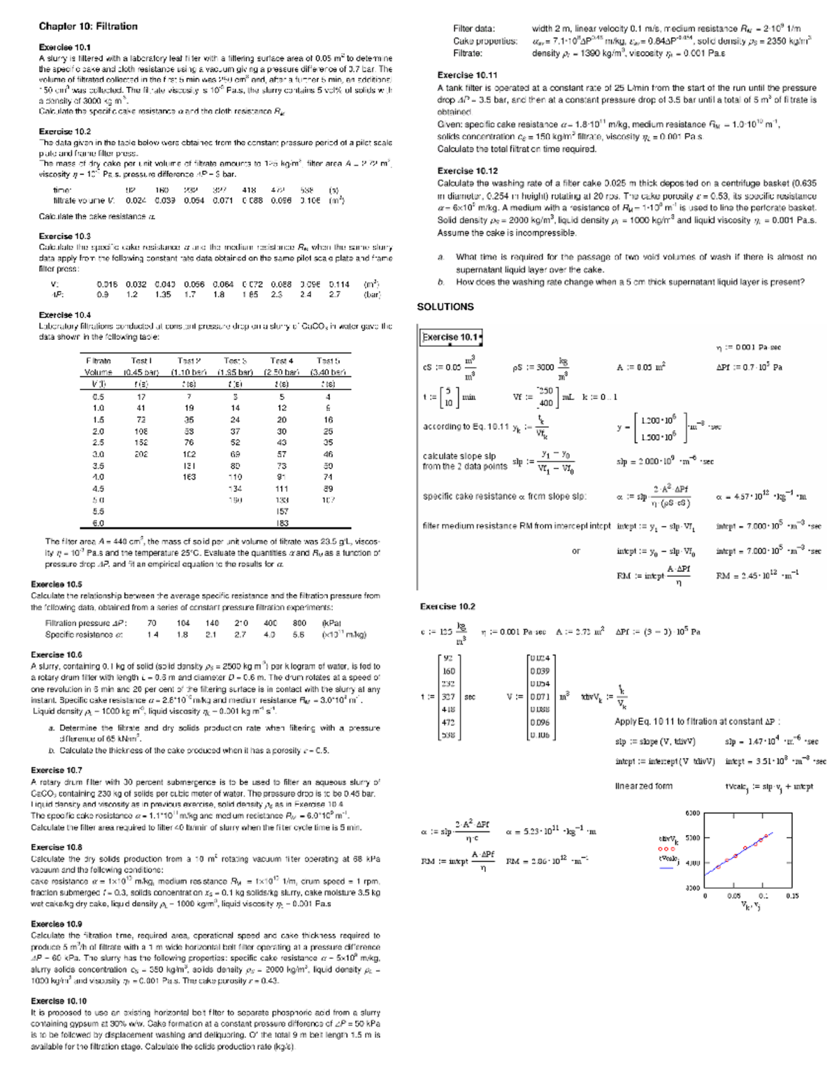 Chapter 10: Filtration - Exercises on Cake Resistance & Filtrate ...