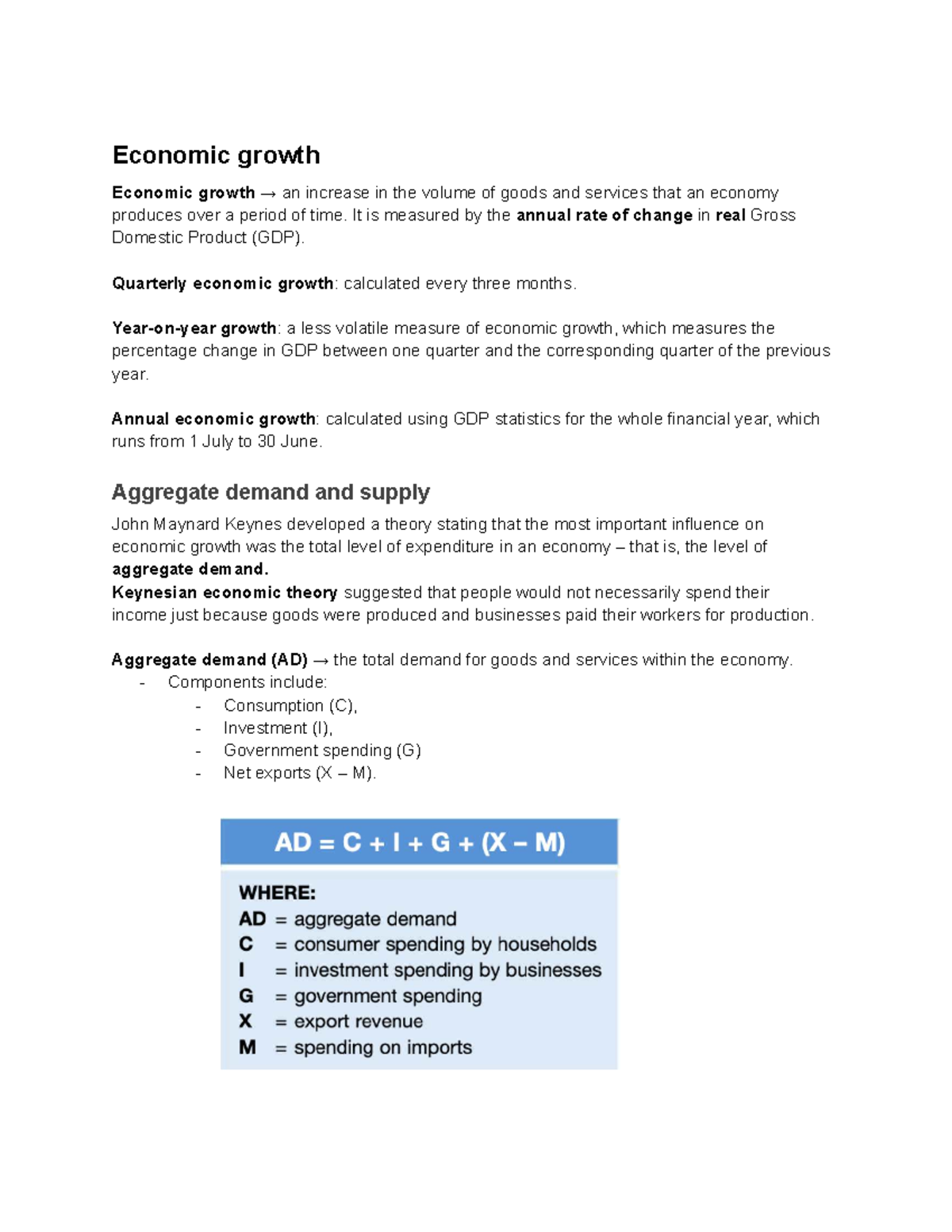 Economic Growth Notes: Key Concepts and Influences on GDP - Studocu