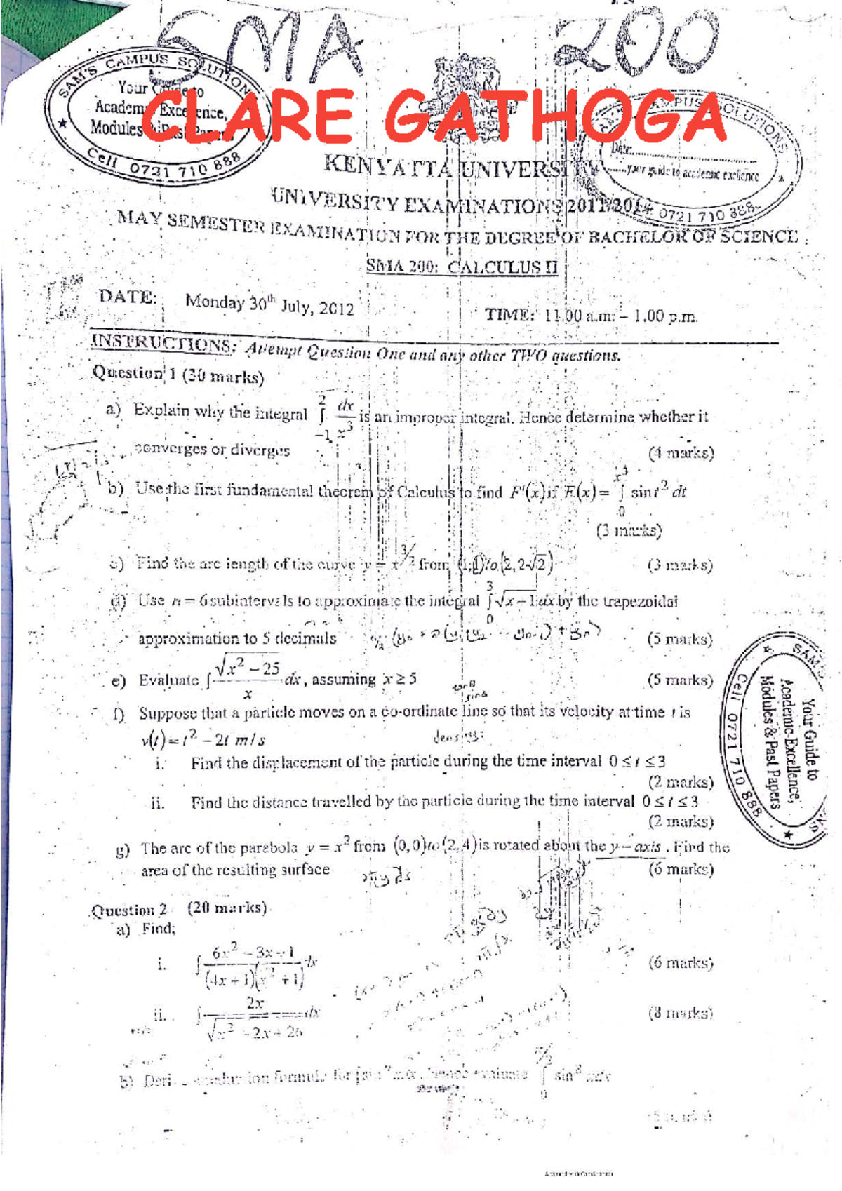 SMA200: Calculus II Past Exam Papers and Solutions - Studocu