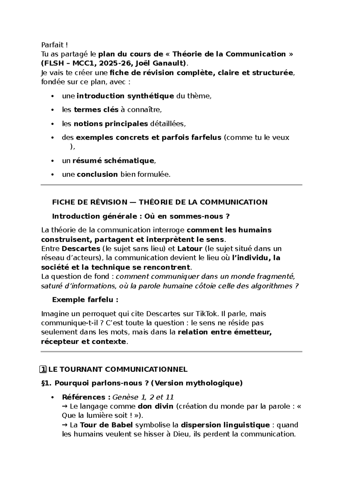FICHE DE RÉVISION : THÉORIE DE LA COMMUNICATION (FLSH MCC1) - Studocu