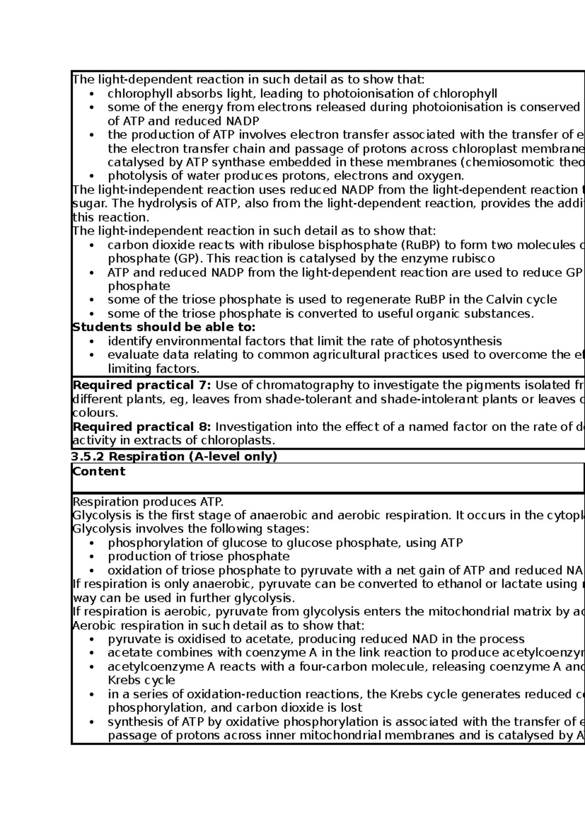 A Level Biology - Lecture Notes on Photosynthesis & Respiration - Studocu