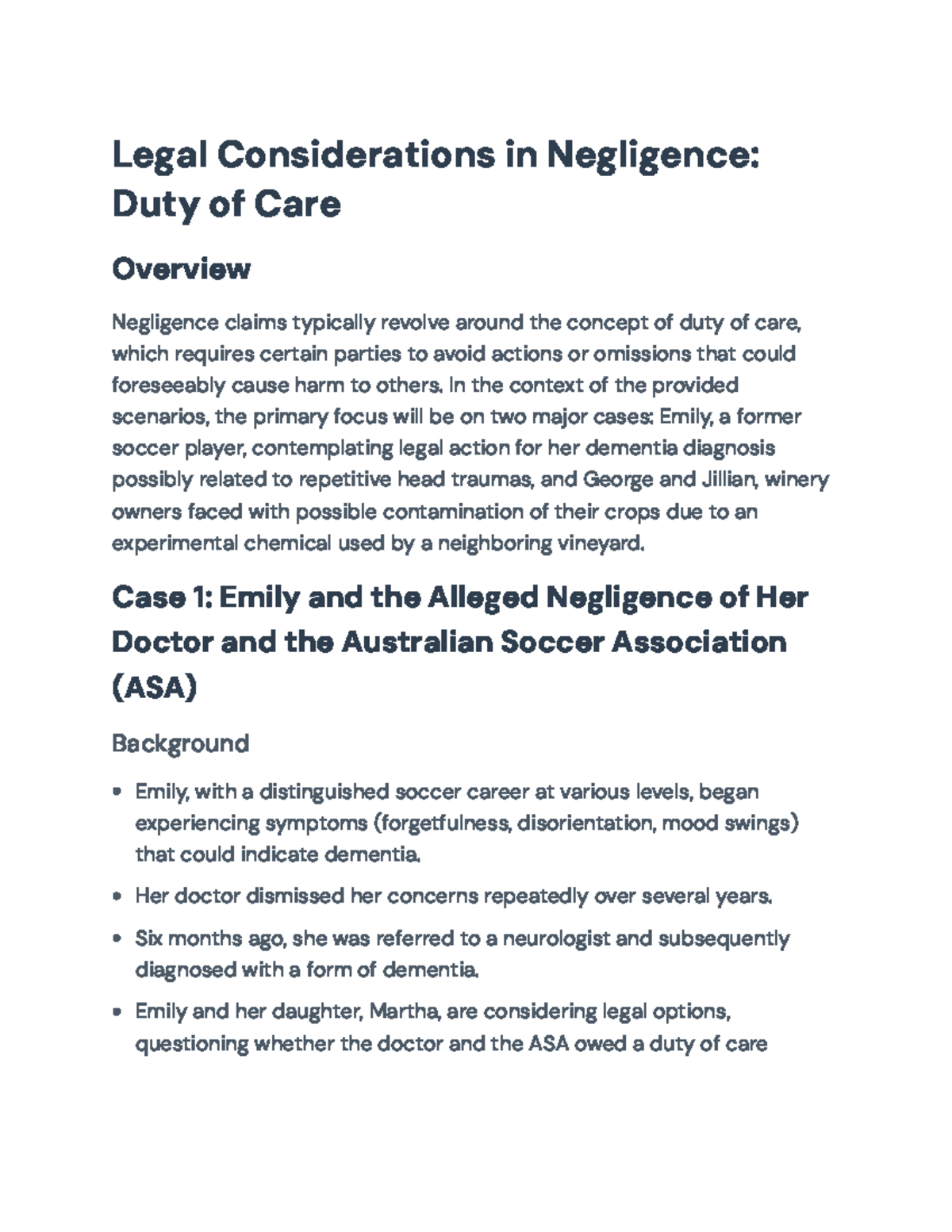 Legal Considerations in Negligence: Duty of Care & Case Studies - Legal ...