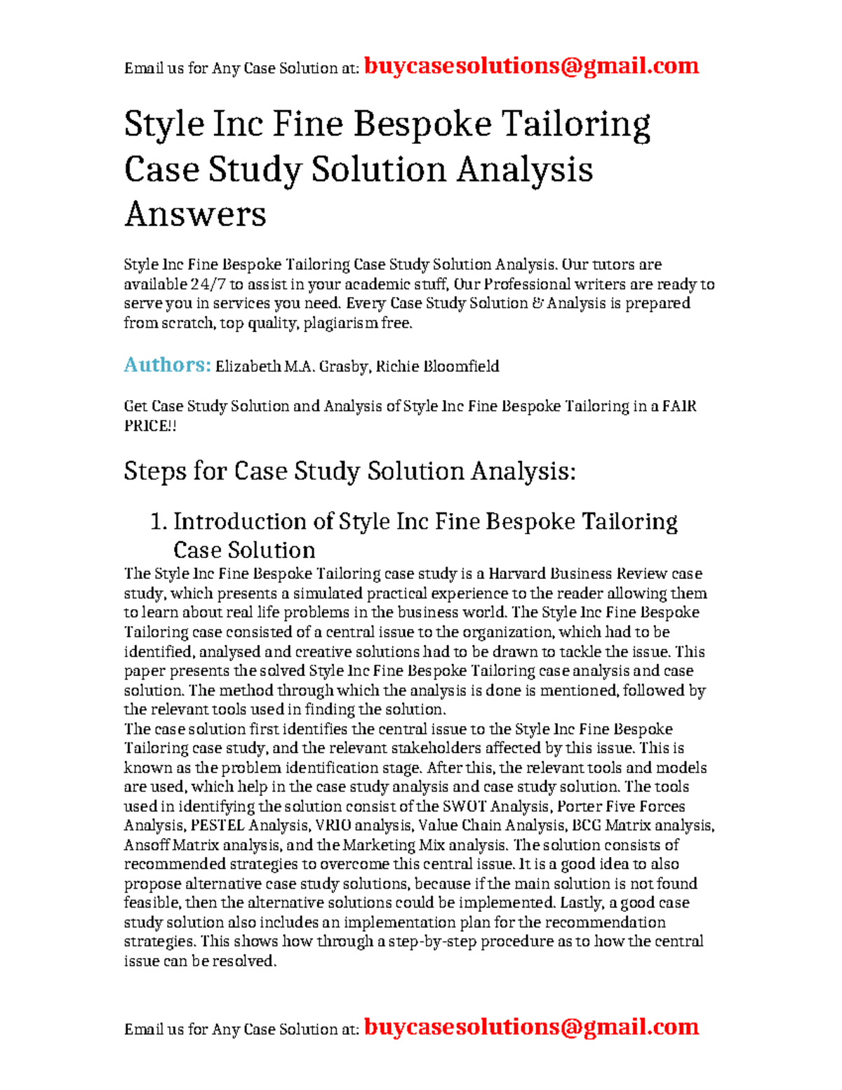 Style Inc Fine Bespoke Tailoring Case Study Solution Analysis - Studocu