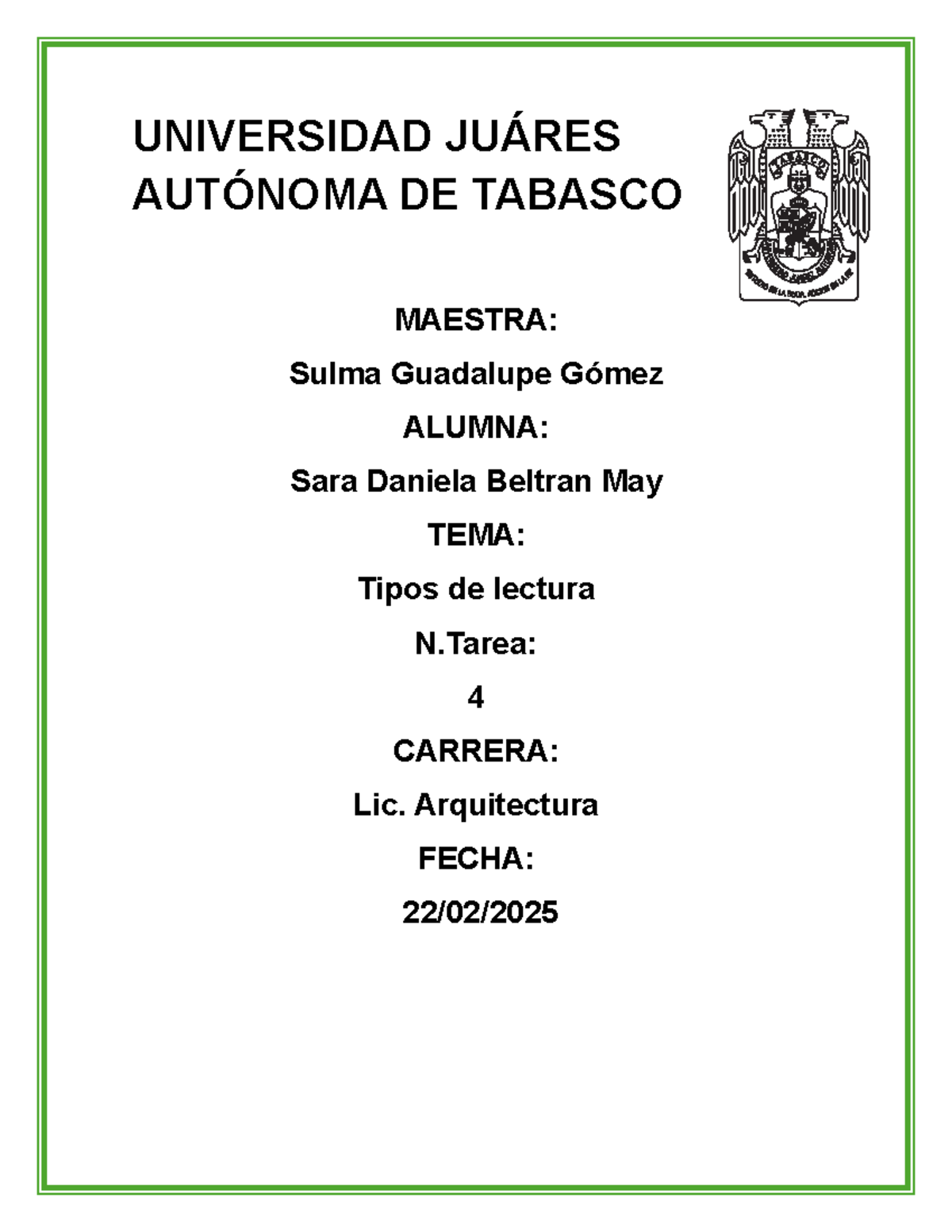 Tipos de lectura - MOIH - UNIVERSIDAD JUÁRES AUTÓNOMA DE TABASCO ...