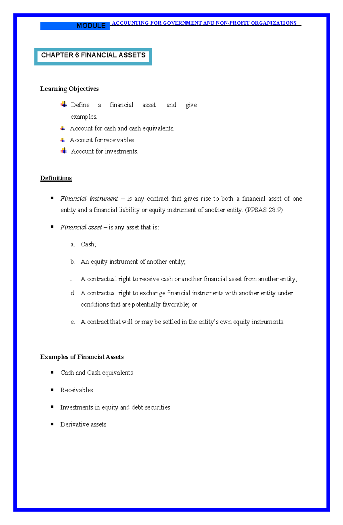 Chapter 6 - Module of Financial Assets - Government Accounting - Studocu