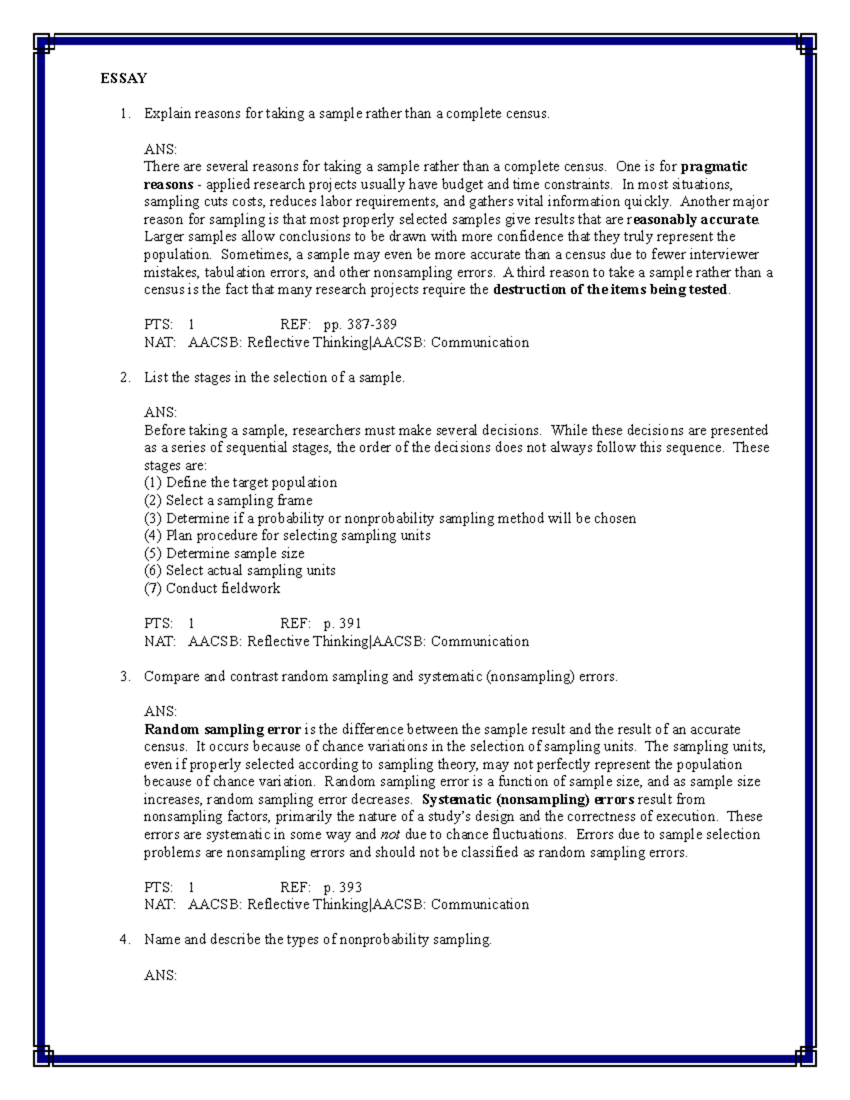 Chapter 16 - Sampling Designs & Procedures - Essay Notes - Studocu