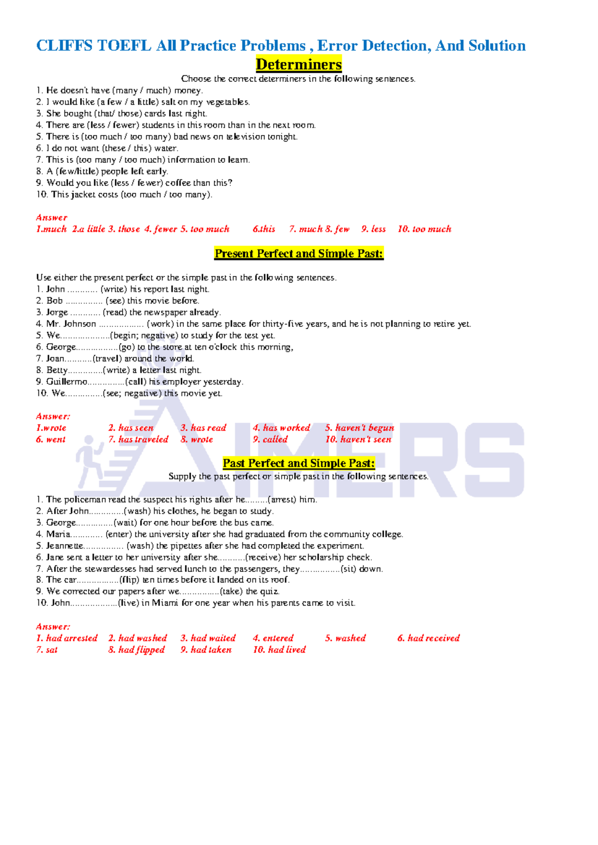 Cliffs TOEFL Practice Problems: Error Detection and Solutions - Studocu