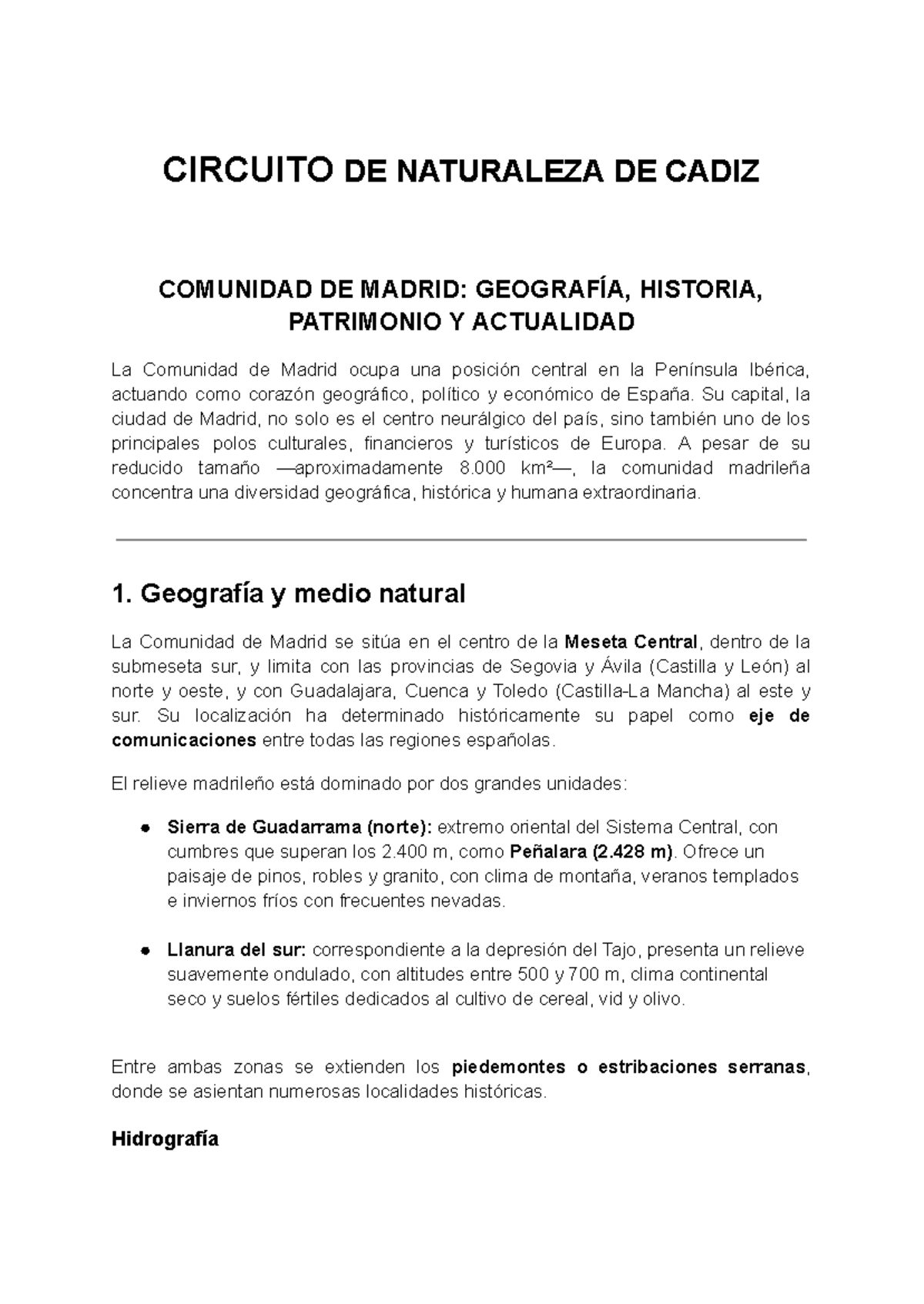 CIRCUITO DE NATURALEZA DE CÁDIZ: GEOGRAFÍA, HISTORIA Y PATRIMONIO - Studocu
