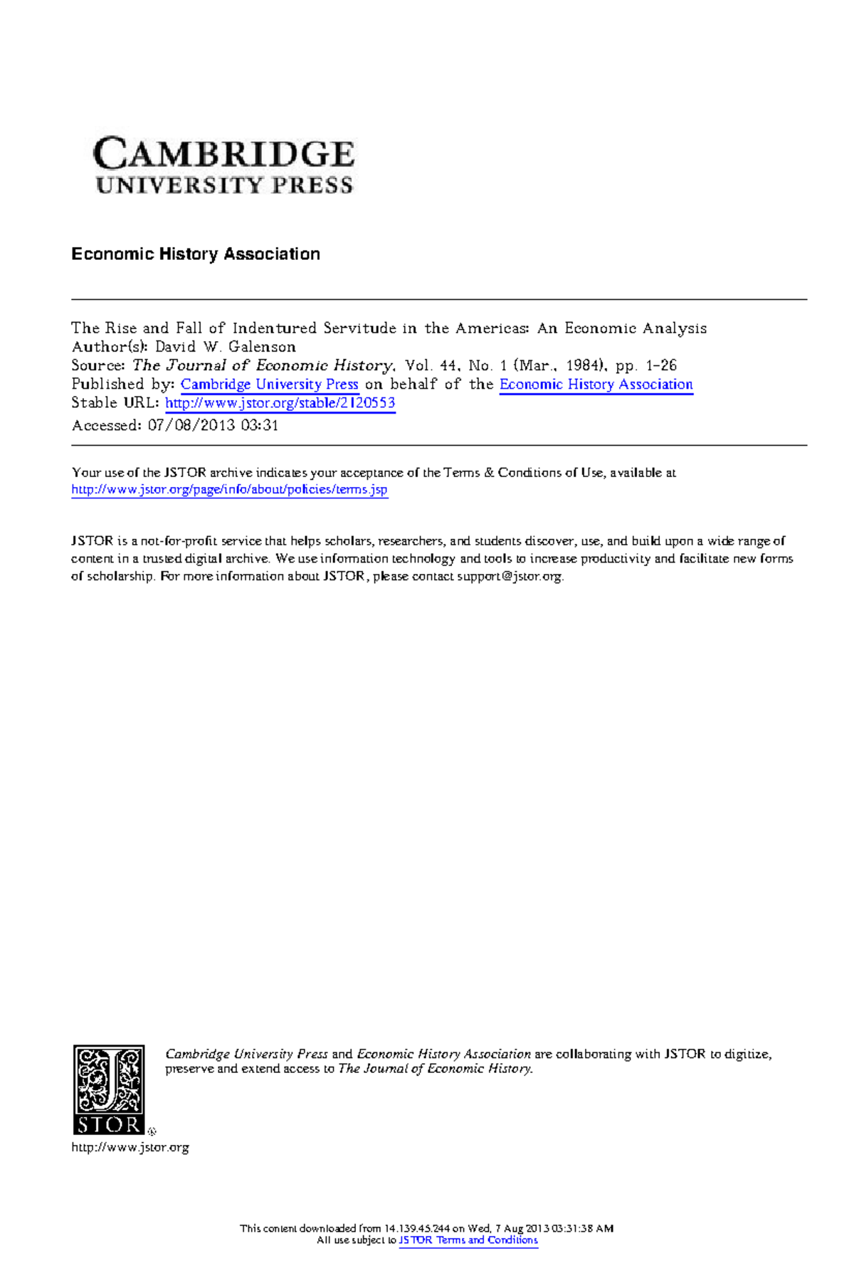 Rise and fall of indentured labor - Economic History Association The ...