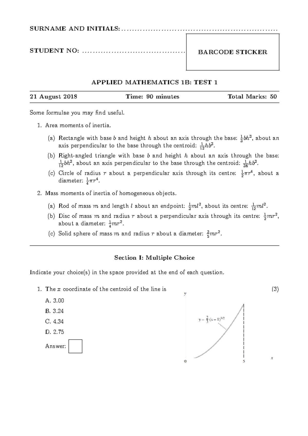 MATHEMATICS 1B: TEST 1 - 21 August 2018 - Detailed Solutions - Studocu
