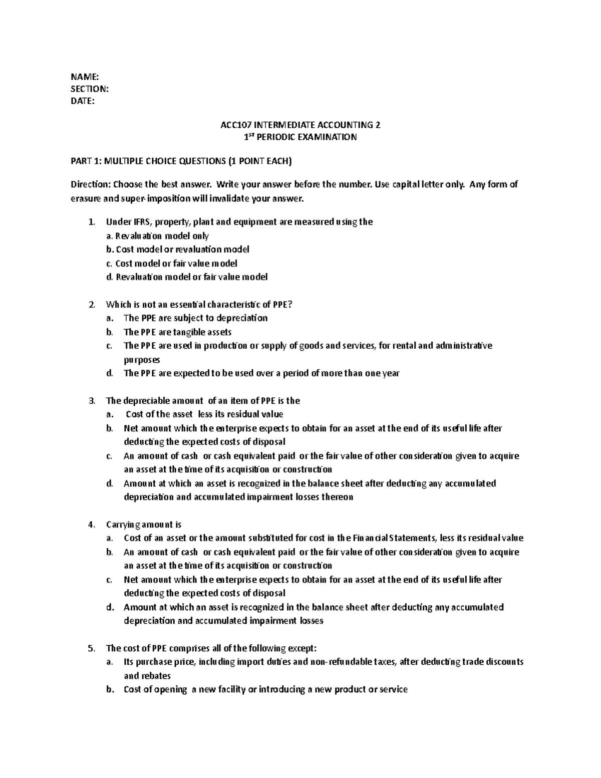 ACC107-P1-Intermediate Accounting 2 Final Exam with Answer Key - Studocu