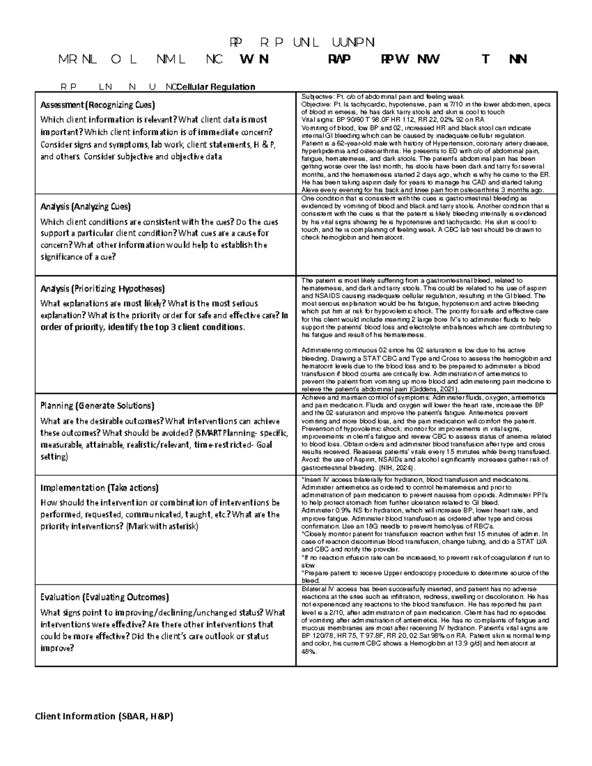 Concept Map for Nursing Process: Cellular Regulation Assessment (BSN ...