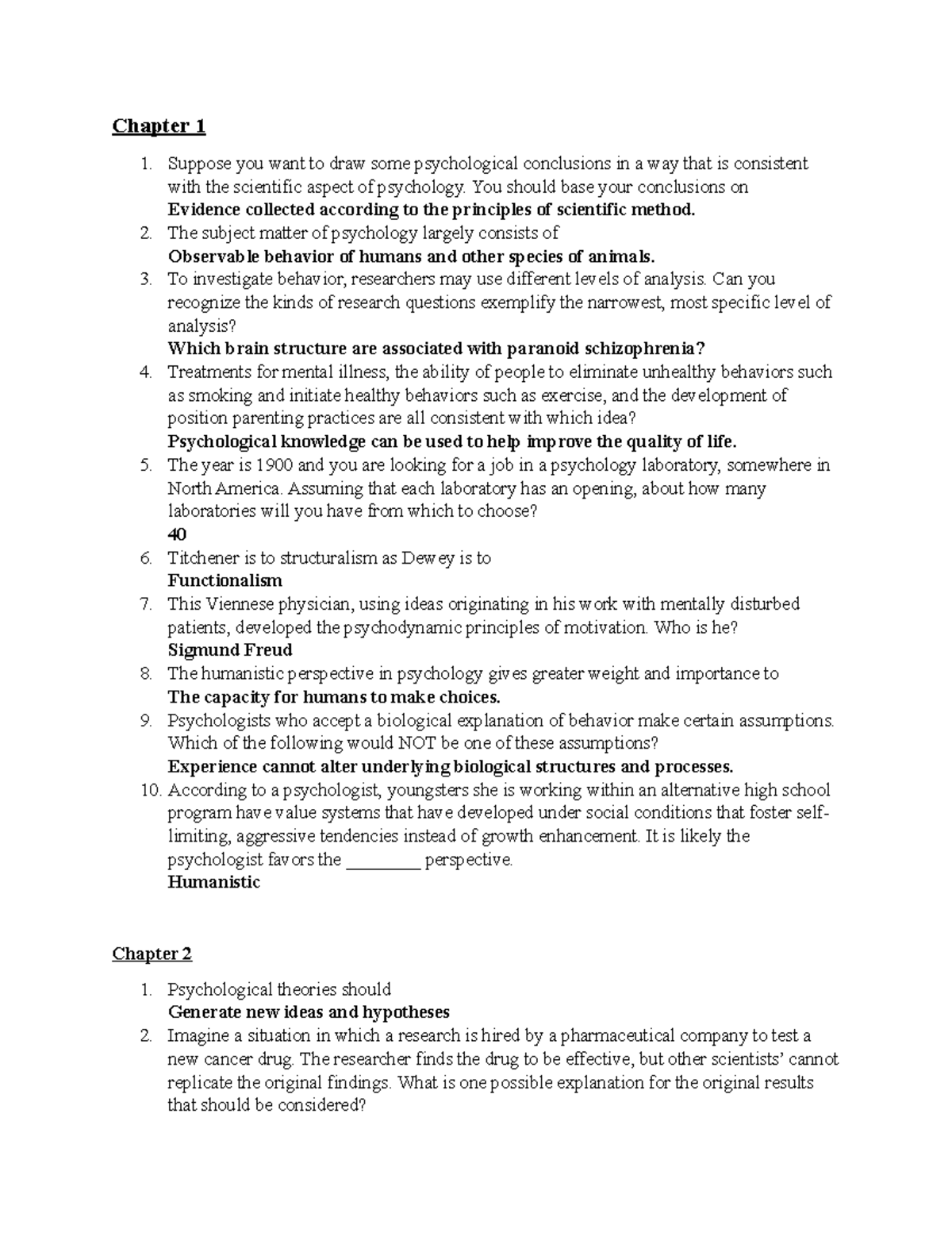 Psychology Test 1 Chapters 1-3 Study Guide and Key Concepts - Studocu