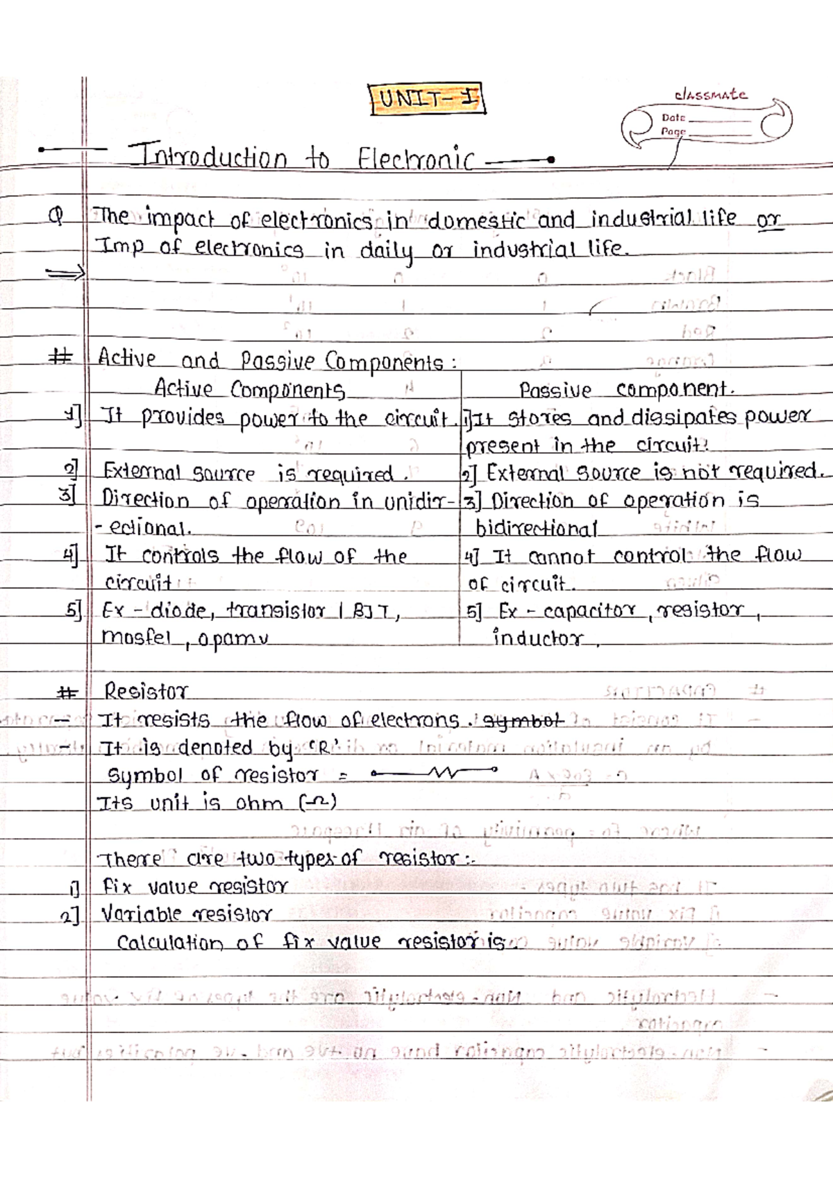 Unit 1 BXE - Comprehensive BXE Notes on Electronic Components and ...
