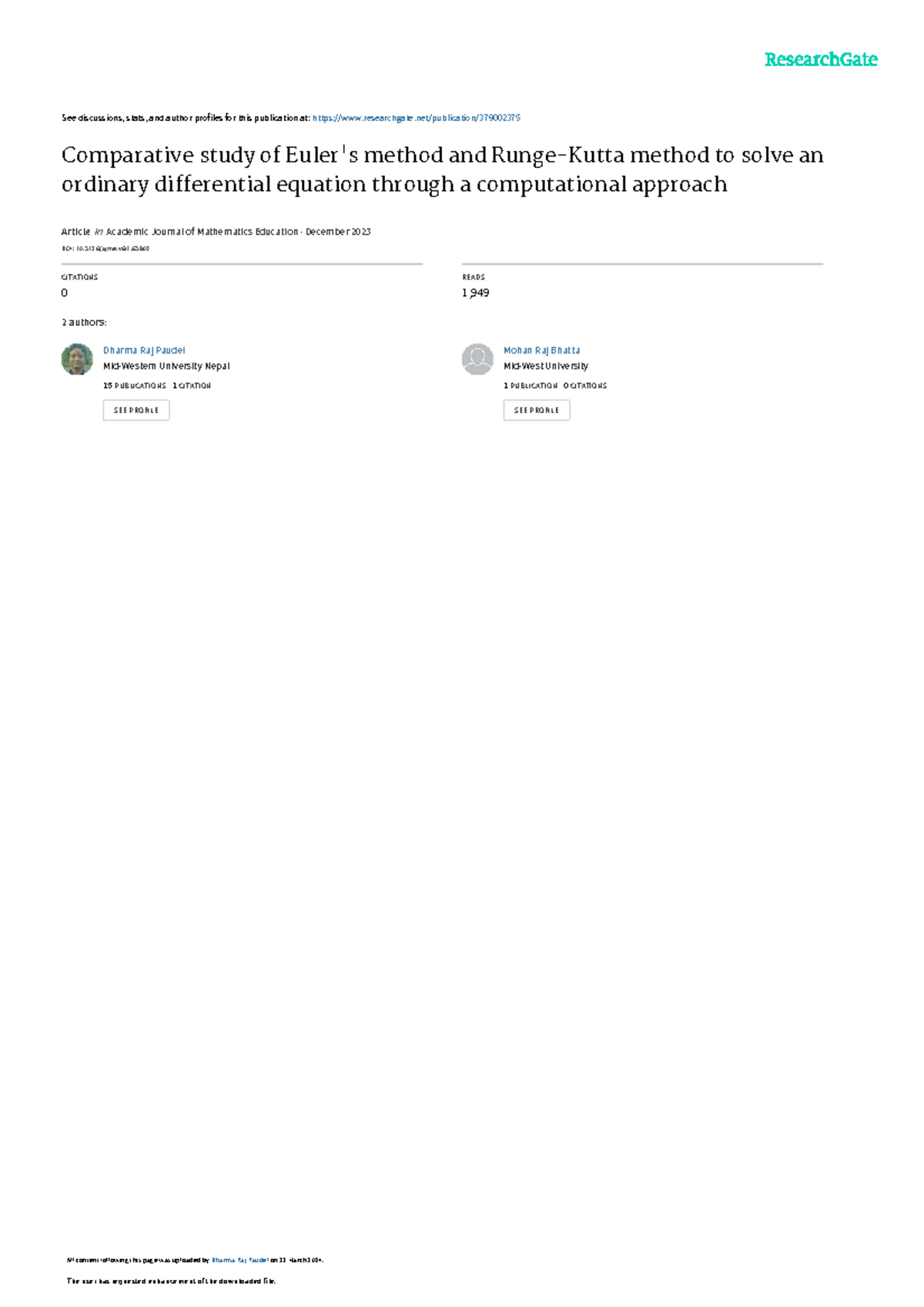 Comparative Study of ODE Solving Methods: Euler vs. Runge-Kutta - Studocu