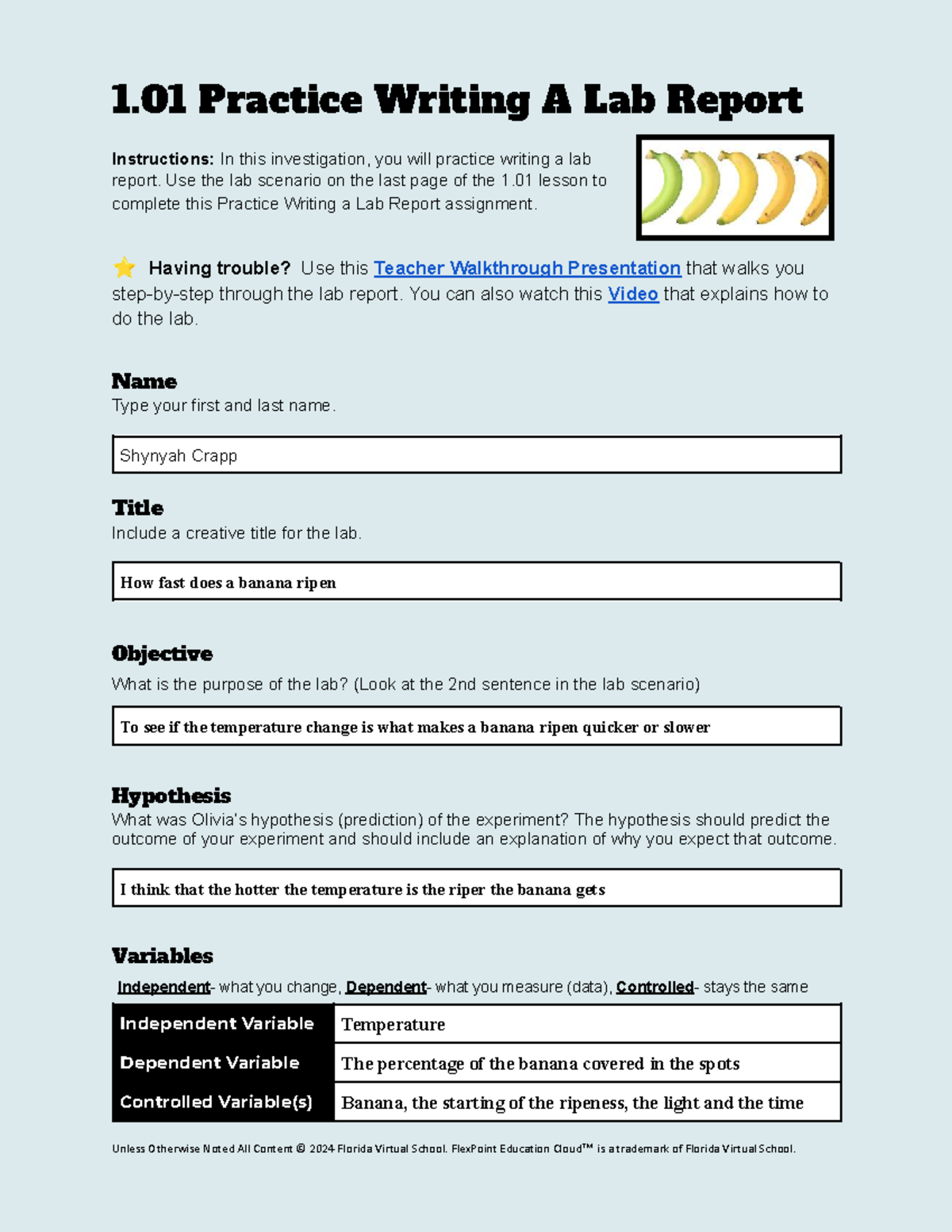 Practice Writing a Lab Report: Banana Ripening Experiment (01 01) - Studocu