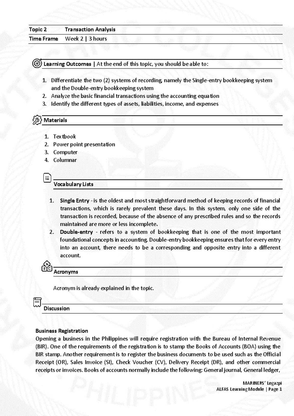ABM1 W2 Lecture Notes: Analyzing Transaction Systems in Accounting ...