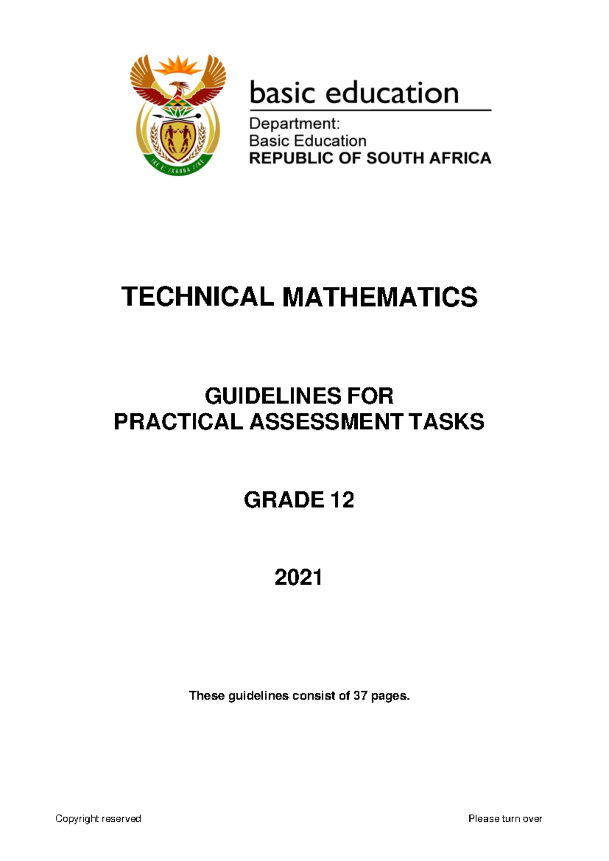 Grade 12 Technical Mathematics Pract Assessment Task 2021 Eng - Studocu