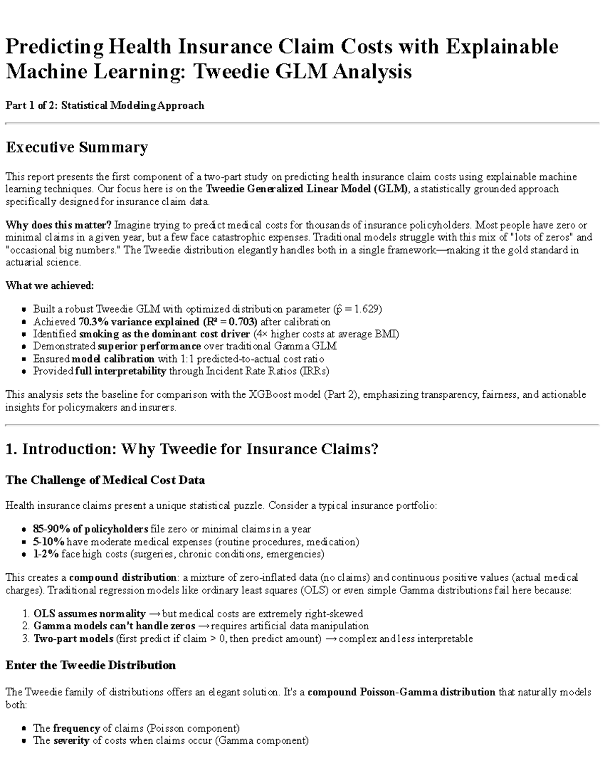 Tweedie GLM Analysis for Predicting Health Insurance Claim Costs: Part ...