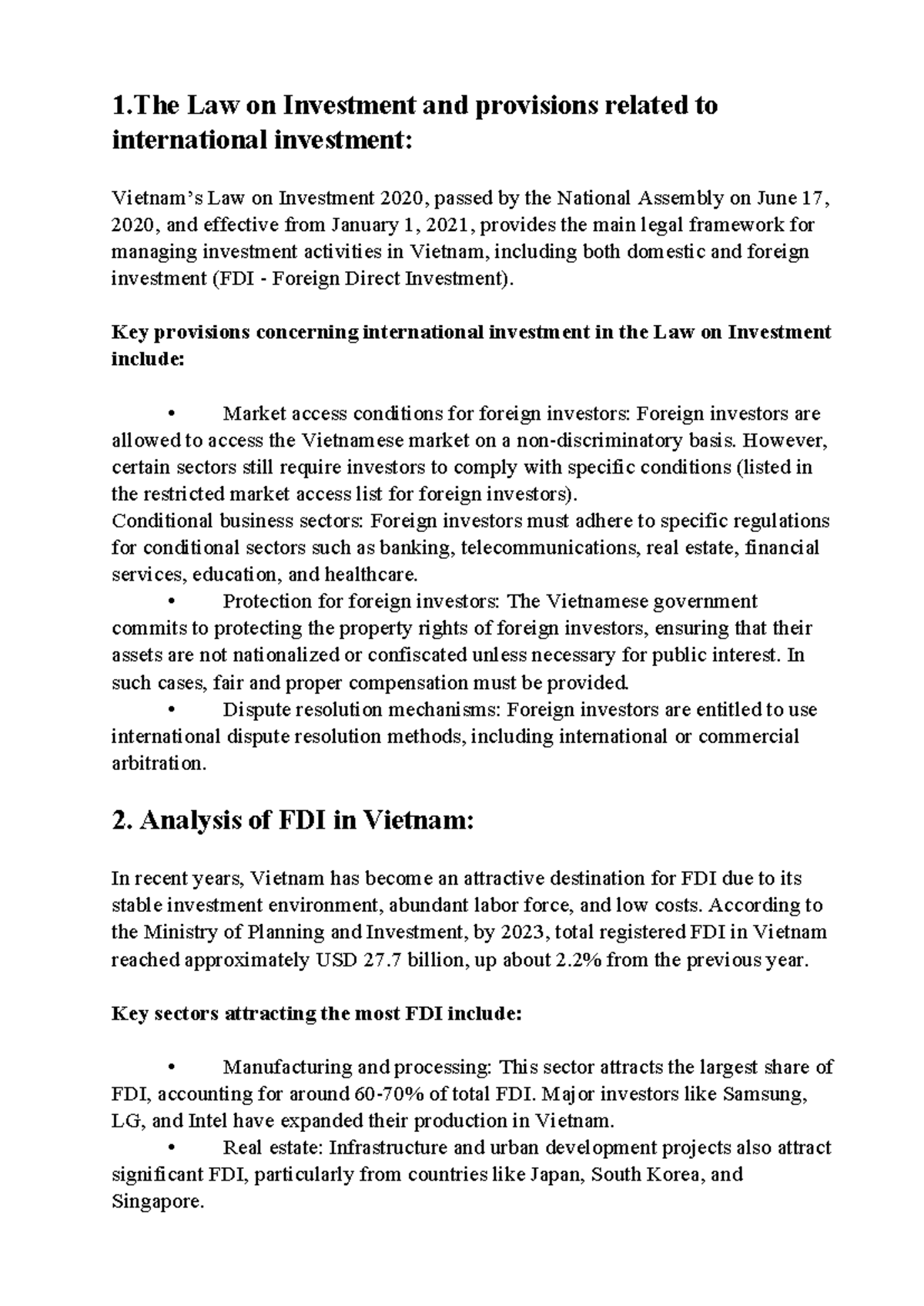 FDI-inflow - FDI-inflow - 1 Law on Investment and provisions related to ...