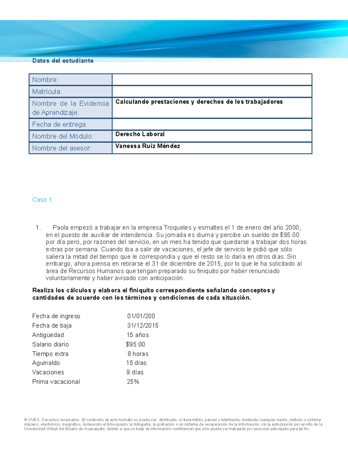 Calculando Prestaciones y Derechos Laborales - UVEG - Document Preview