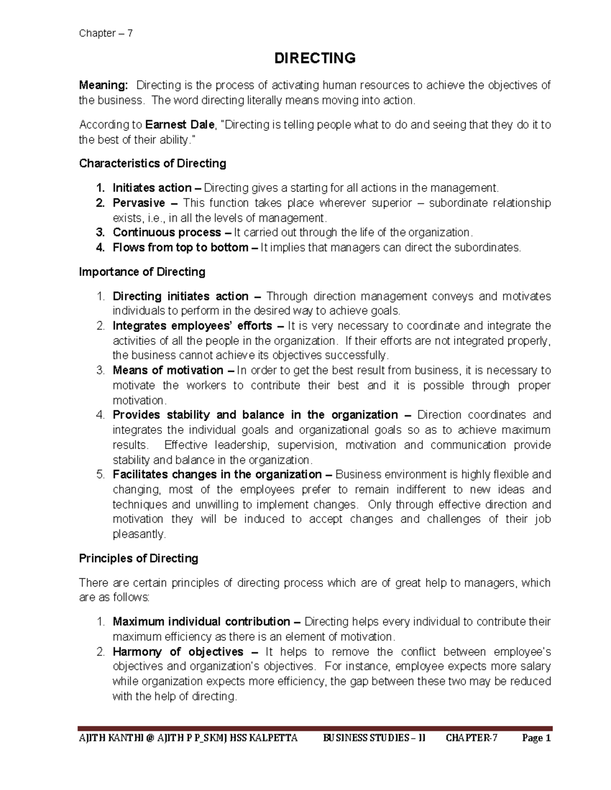 Chapter 7 Directing 1 - Chapter – 7 DIRECTING Meaning: Directing is the ...