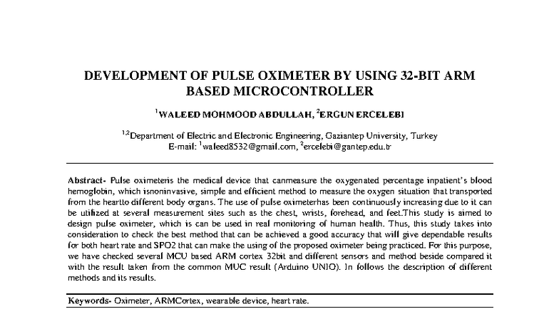 Development of Pulse Oximeter Using ARM MCU - Unit 5 - Studocu