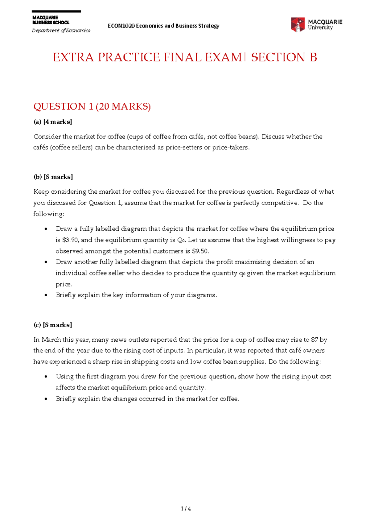 ECON1020 Extra Practice Final Exam Questions and Solutions - Studocu