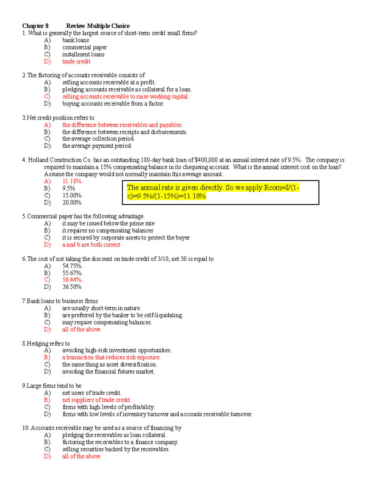 Chapter 8 Review Multiple Choice- solution - Chapter 8 Review Multiple ...