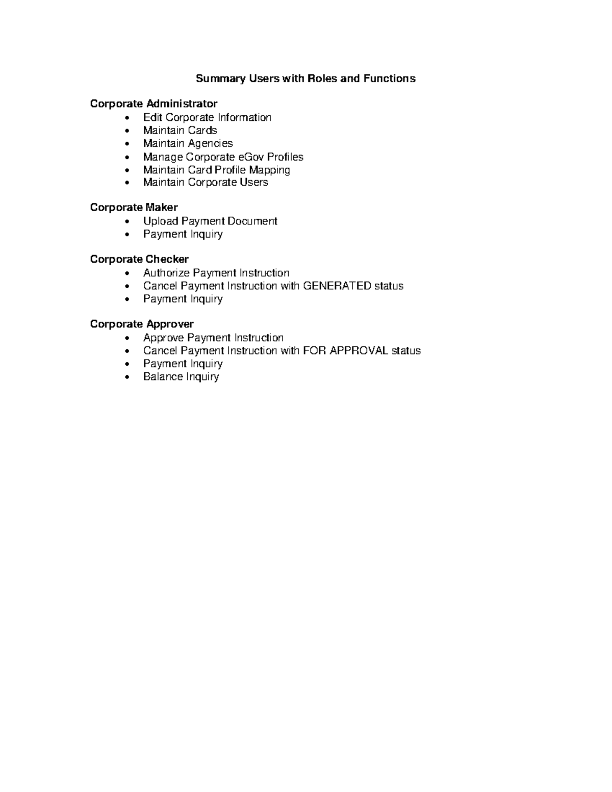 E-Gov Corporate Users Manual: Roles & Functions Overview - Studocu