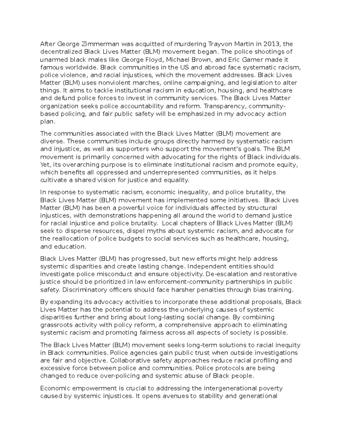 5-1 Peer Workshop Actions to Foster Social Change through BLM - Studocu