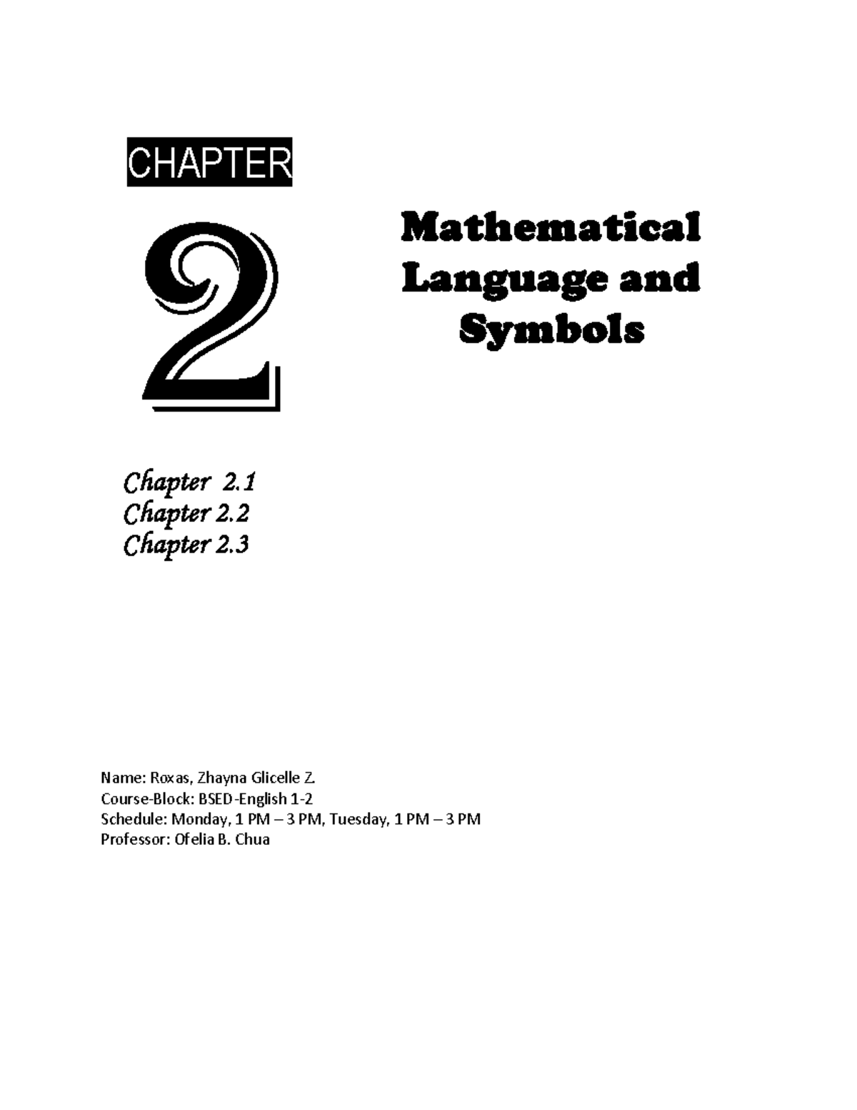 MMW BSED-ENG 1 Chapter 2 Exercise: Mathematical Language & Symbols ...