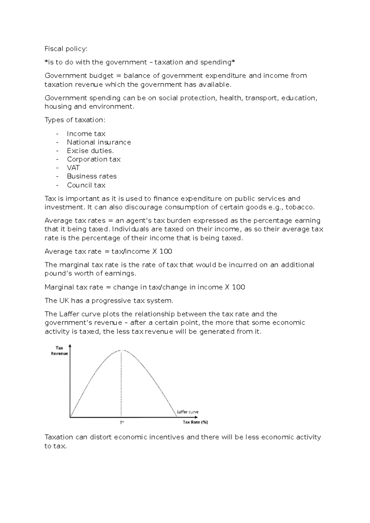 Fiscal policy notes - Fiscal policy: is to do with the government ...