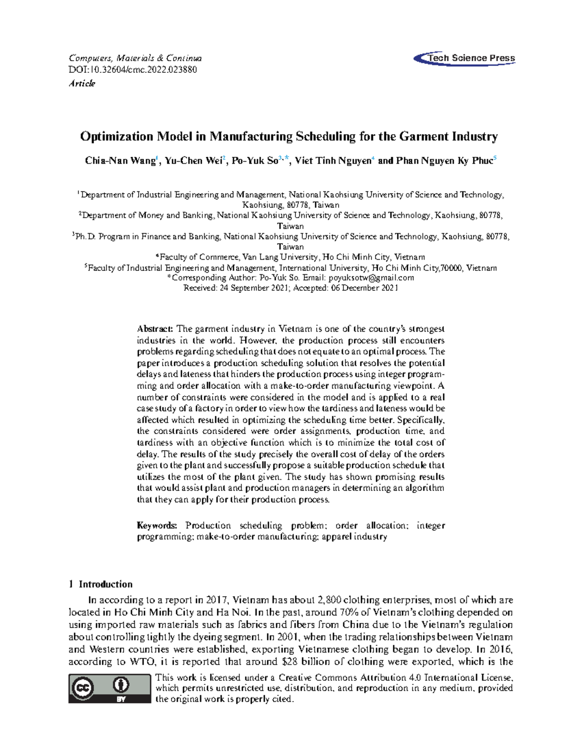 Optimization Model in Manufacturing Scheduling for - This work is ...