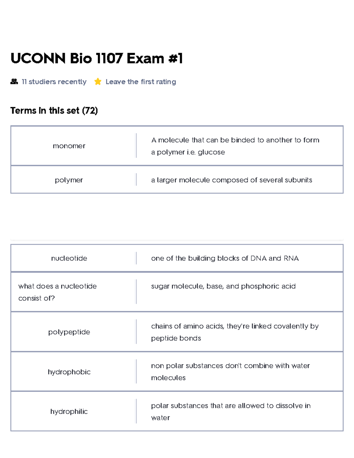 UCONN Bio 1107 Exam #1 Flashcards Study Guide - Studocu
