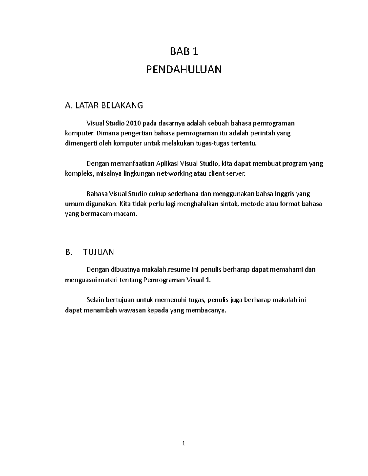 Makalah Pemrograman Visual 1 Menggunakan Visual Studio 2010 Studocu
