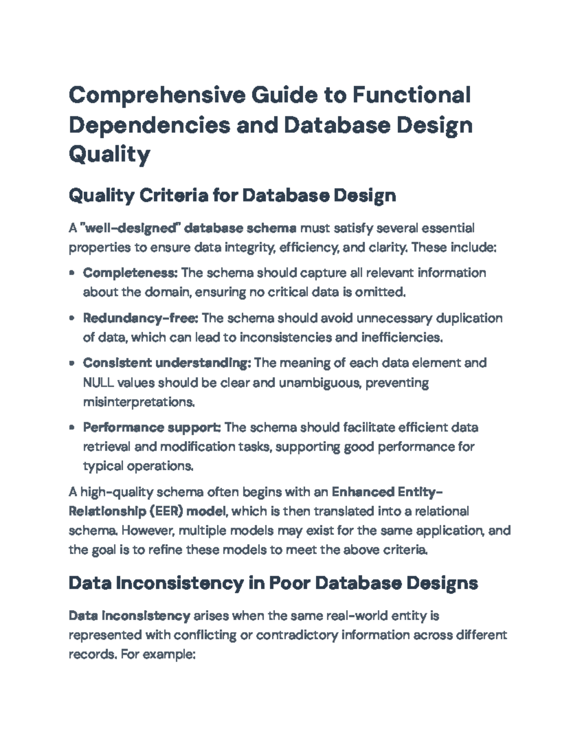 Comprehensive Overview of FDs & Database Design Quality (CS101) - Studocu