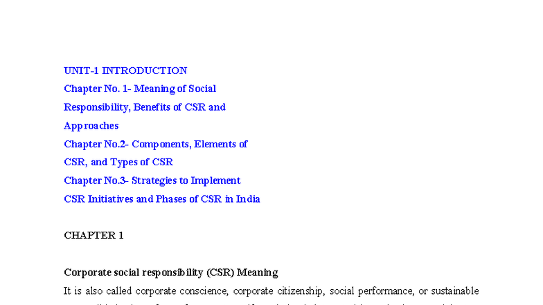 CSR Unit 1 Notes: Understanding Social Responsibility and Its ...