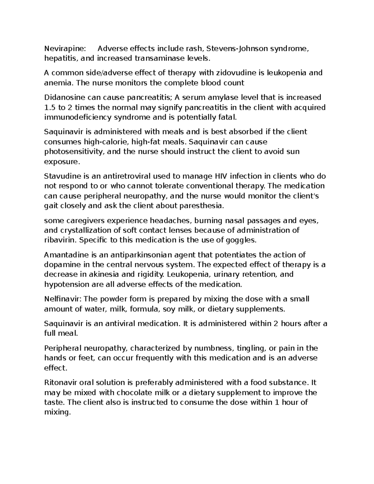 Antivirals - Notes: Adverse Effects and Nursing Considerations - Studocu