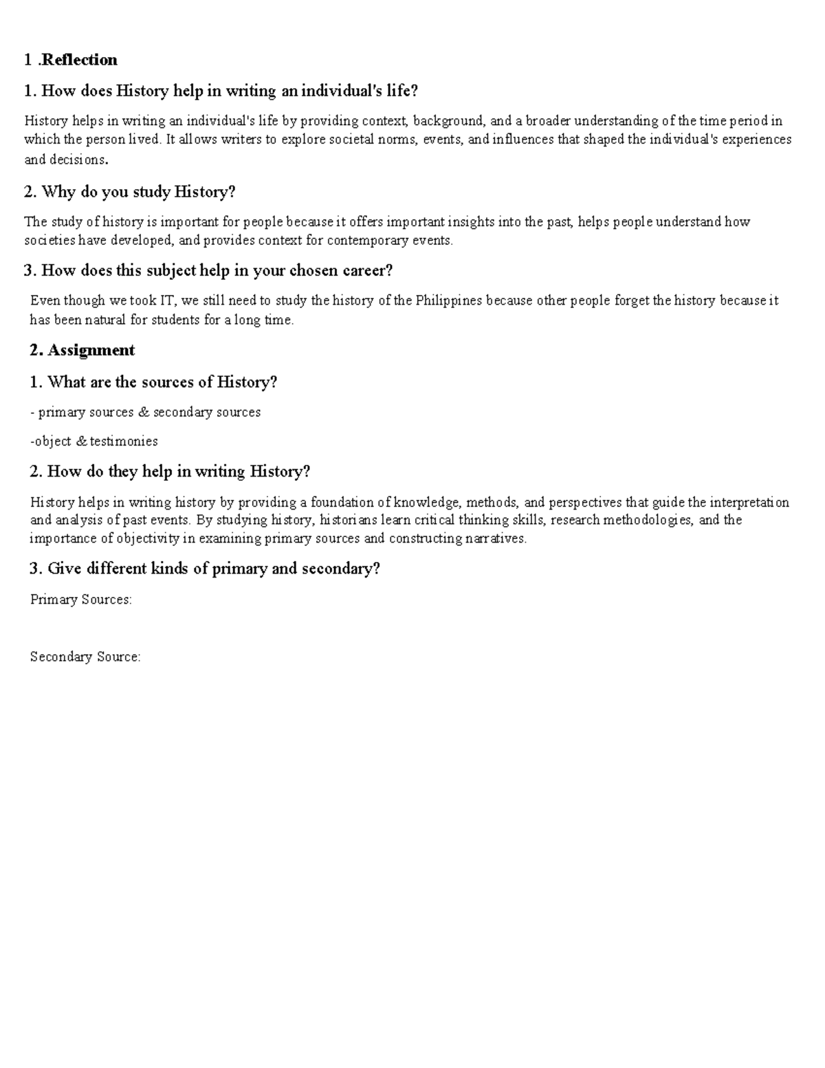 RIPH-Assignment 2 - assignment - 1 .Reflection 1. How does History help ...